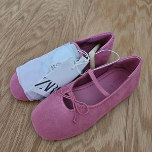 Zara Girls' Suede-Look Pink Mary Jane Flats
